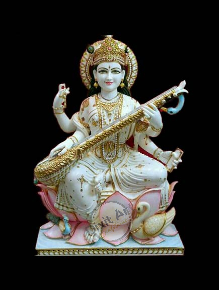 Buy Makrana Marble Saraswati Murti- Dixit Art Sculpturals