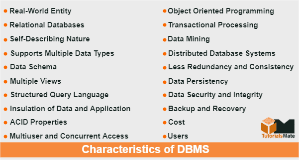 What are the characteristics of DBMS?