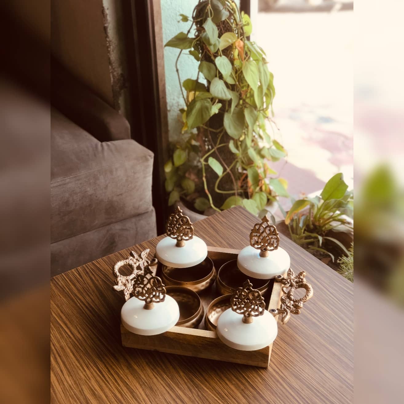 Dry Fruit Jar Tray with 4 serving Bowls