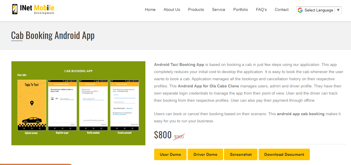 Uber Taxi Mobile Application