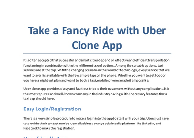 Enjoy the ritzy ride with Uber clone app