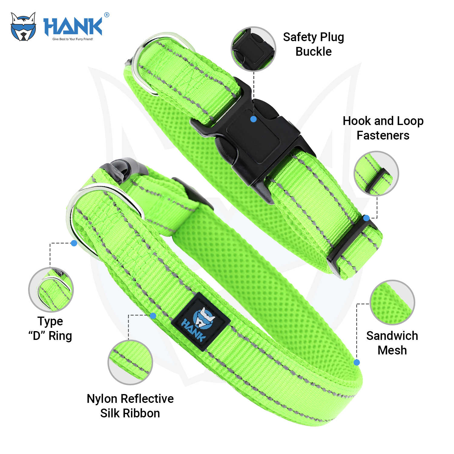 HANK 3M Reflective Dog Collar with Adjustable Buckle