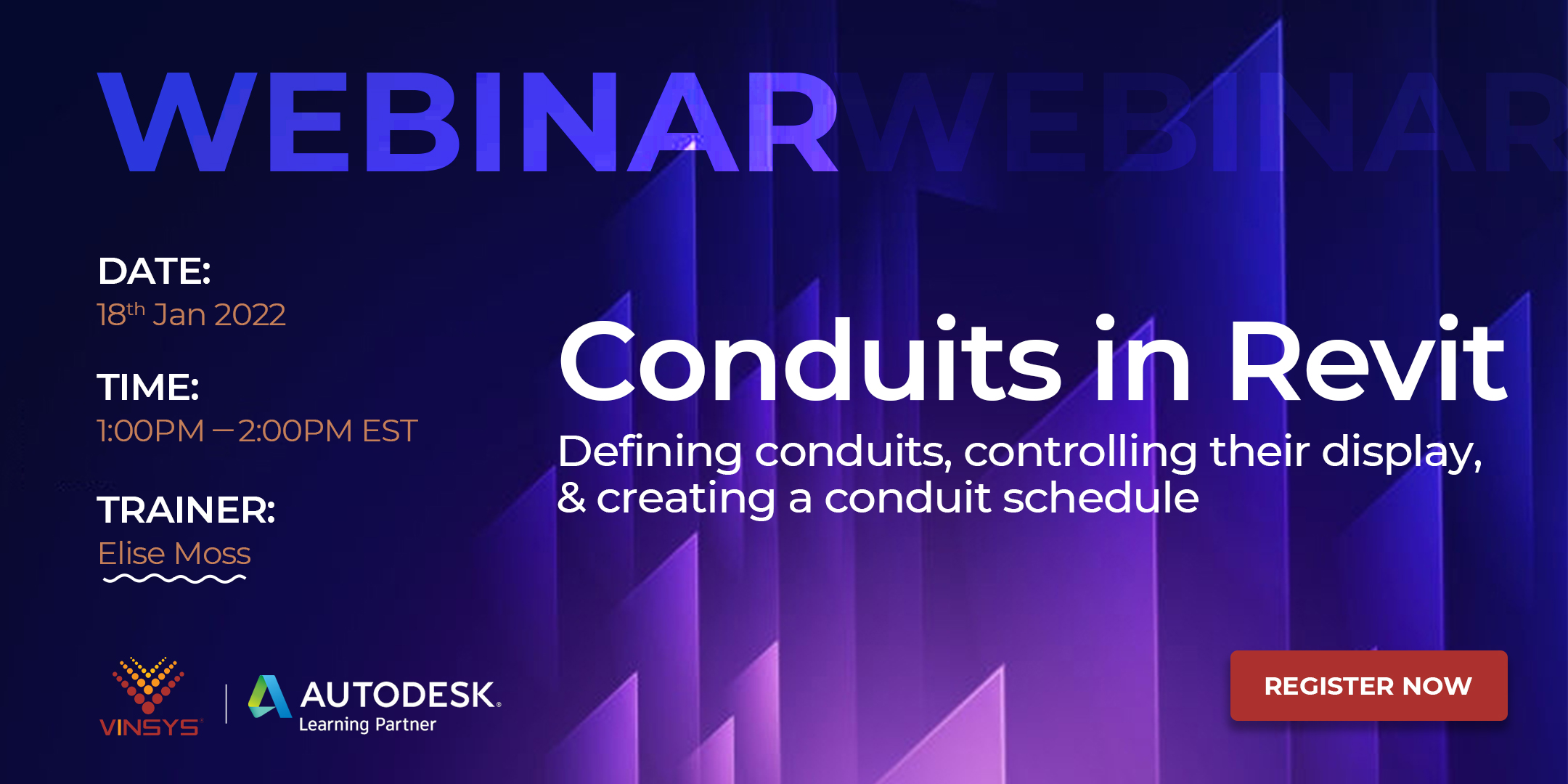 Webinar on 18th January by Elise Moss on Conduits in Revit