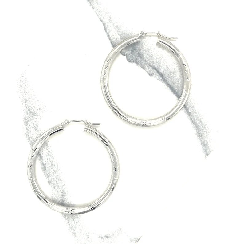 14K White Gold Hoop Earrings