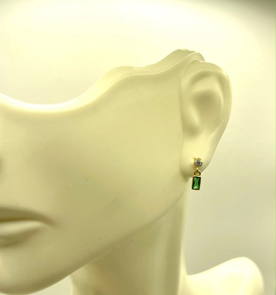 Emerald Cut CZ Drop Earrings, 925 Silver/Gold plated Earrings, Emerald Cut Earrings