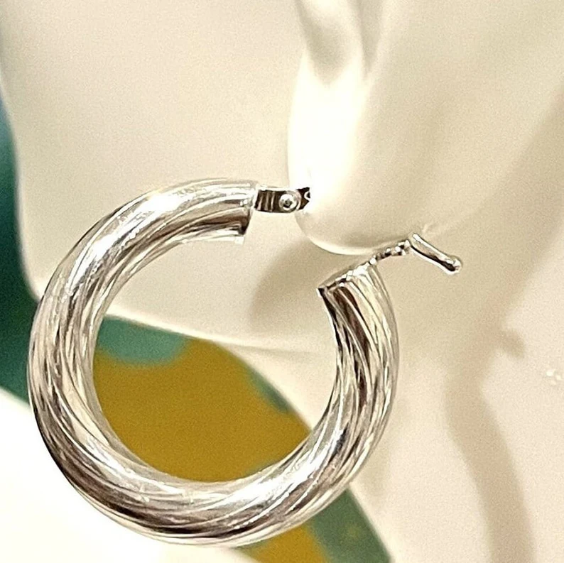925 Sterling Silver Earrings | Textured Modern Silver Hoops | Women Hoop Earrings