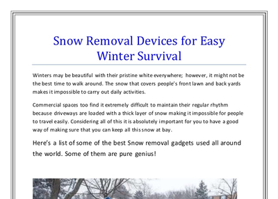 Snow Removal Devices For Easy Winter Survival