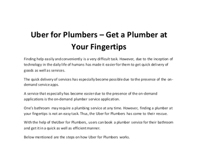Uber for Plumbers Help Users Receive Plumbers at Their Fingertips