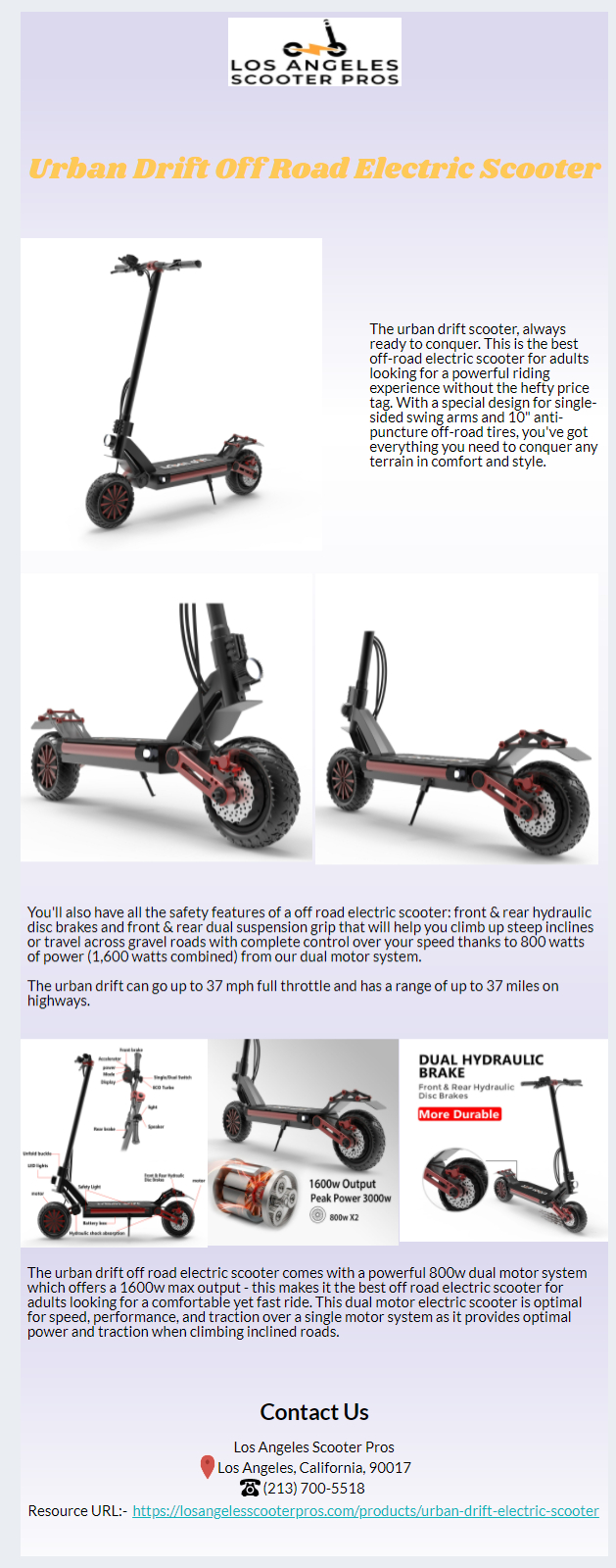 Buy Online Urban Drift Off Road Electric Scooter | Los Angeles Scooter Pros