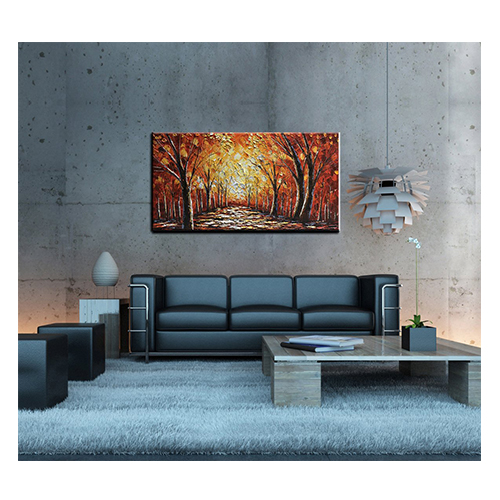 Fall Forestscape Wall Art Dark Orange To Yellow  Forest Canvas Wall Art for Modern Home Decor