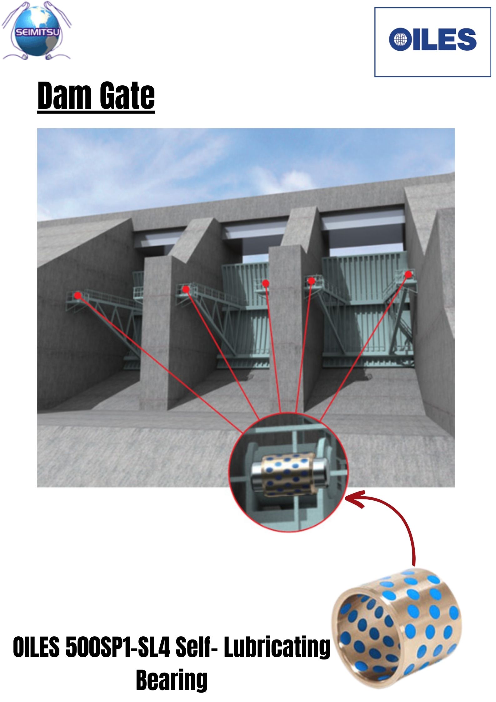 OILES 500SP1-SP4 High Strength Solid Self-Lubricating Bearings for Dam Gates