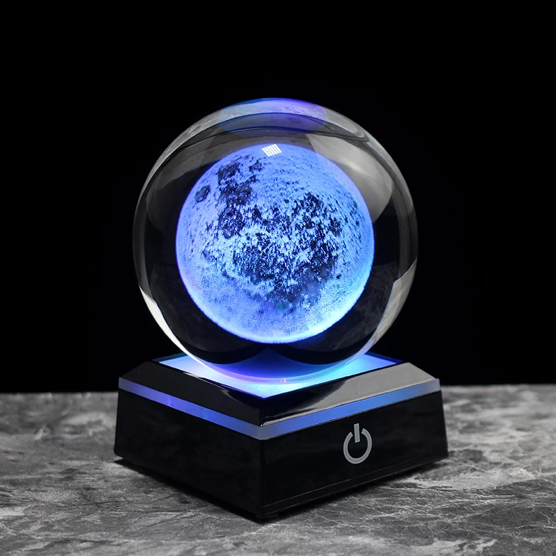 3D Crystal Moon Ball Glass Sphere Snow Globe Laser Engraved