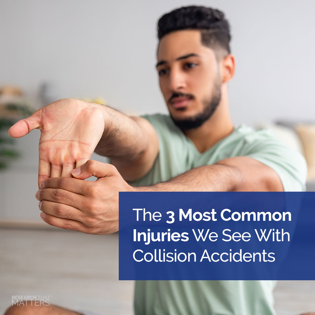 The 3 Most Common Injuries We See With Collision Accidents  Bottom Line:  Unexpected vehicle accidents can result in excruciating injuries that can have an effect on you for months or years, whether you are just commuting to work or taking a lengthy family vacation.  A significant amount of force can be produced by the weight of your vehicle while it is moving and moving quickly.   Even slow-moving crashes can provide enough force to seriously harm victims.  Whatever the specifics, one thing is constant...  Your body receives a direct transmission of that force!  Make an appointment with an Austin, Texas, chiropractor that specializes in collision accident injuries if you've just been in a vehicle accident.  Even at "low" speeds, the tremendous forces that take place in an auto accident can harm your bones, ligaments, tendons, and spinal discs.  The most frequent injuries following a collision accident occur as a result of your head being violently thrashed back and forth.  Spinal disc