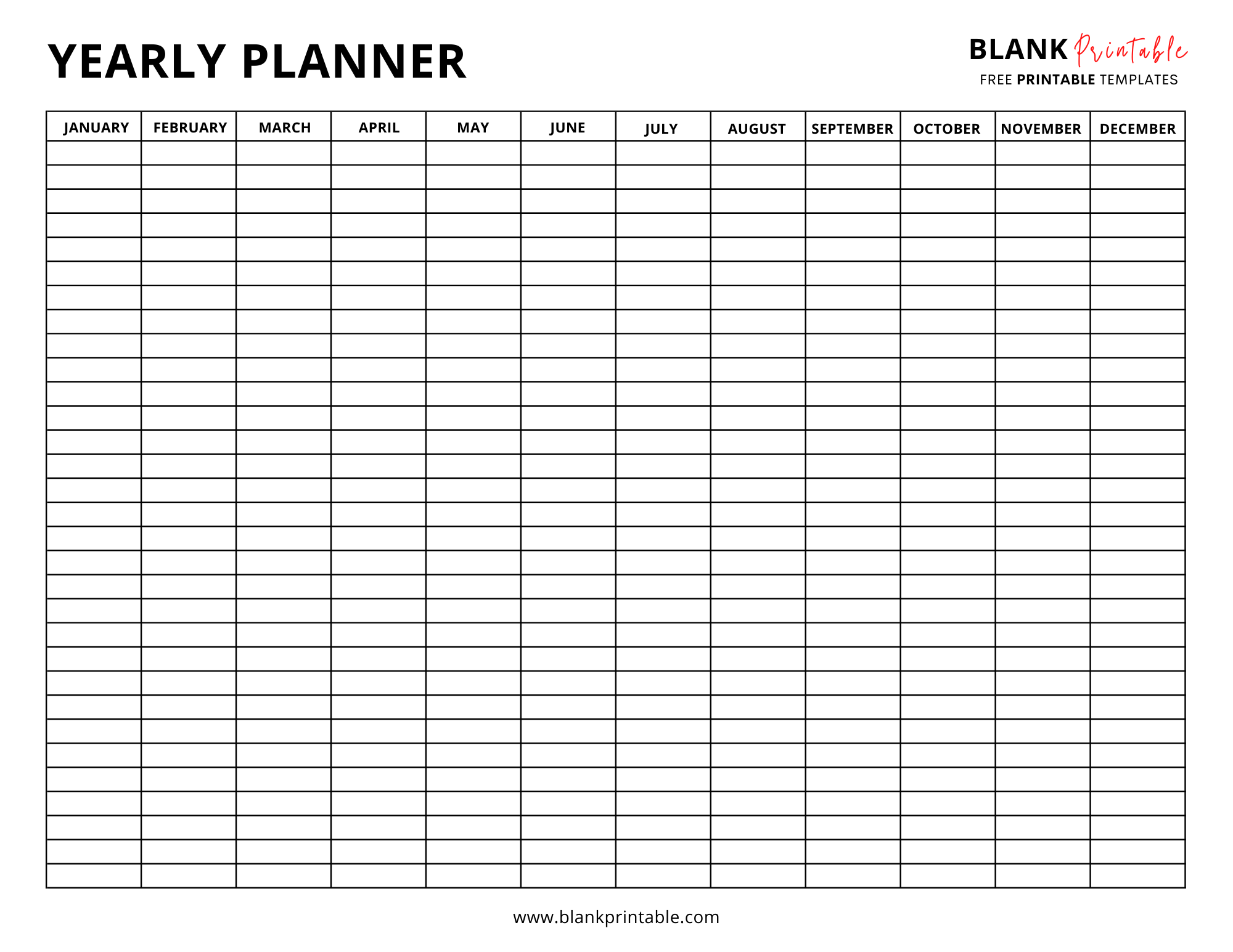 Yearly Planner Template - Blank Printable