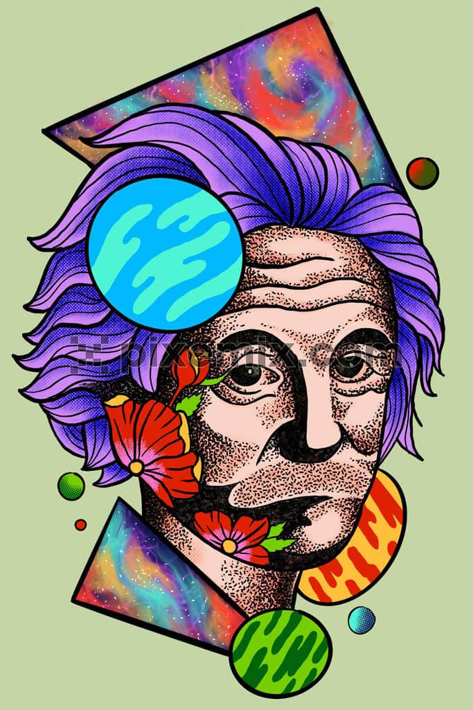 Doodle Einstein face product graphic