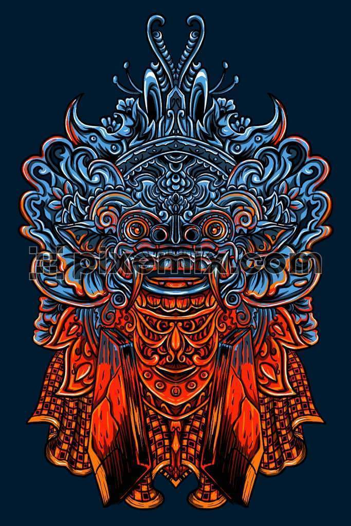 Tribal art inspired barong mask product graphic for your wardrobe design