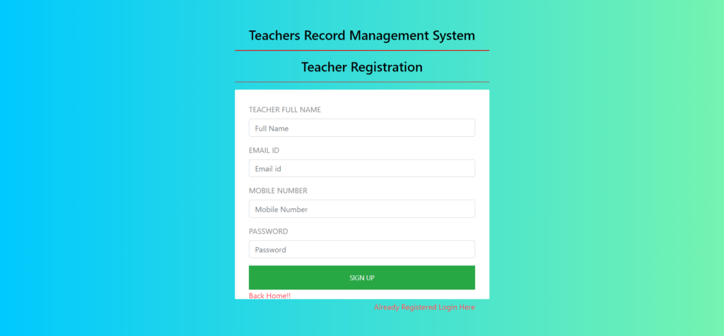 Teachers Record Management System Using PHP and MySQL | PHP Gurukul
