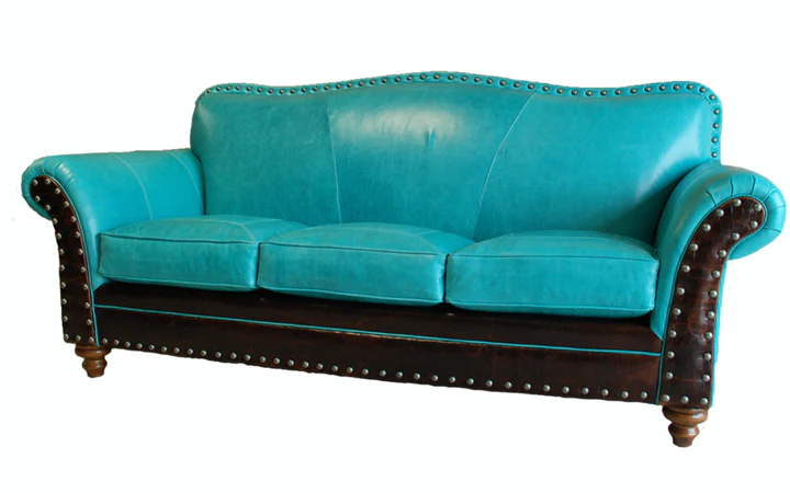 Turquoise Leather Couch -Great Blue HeronFurniture