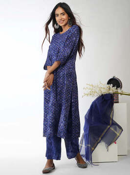 Women's Blue Semi Formal Kurta With Palazzo