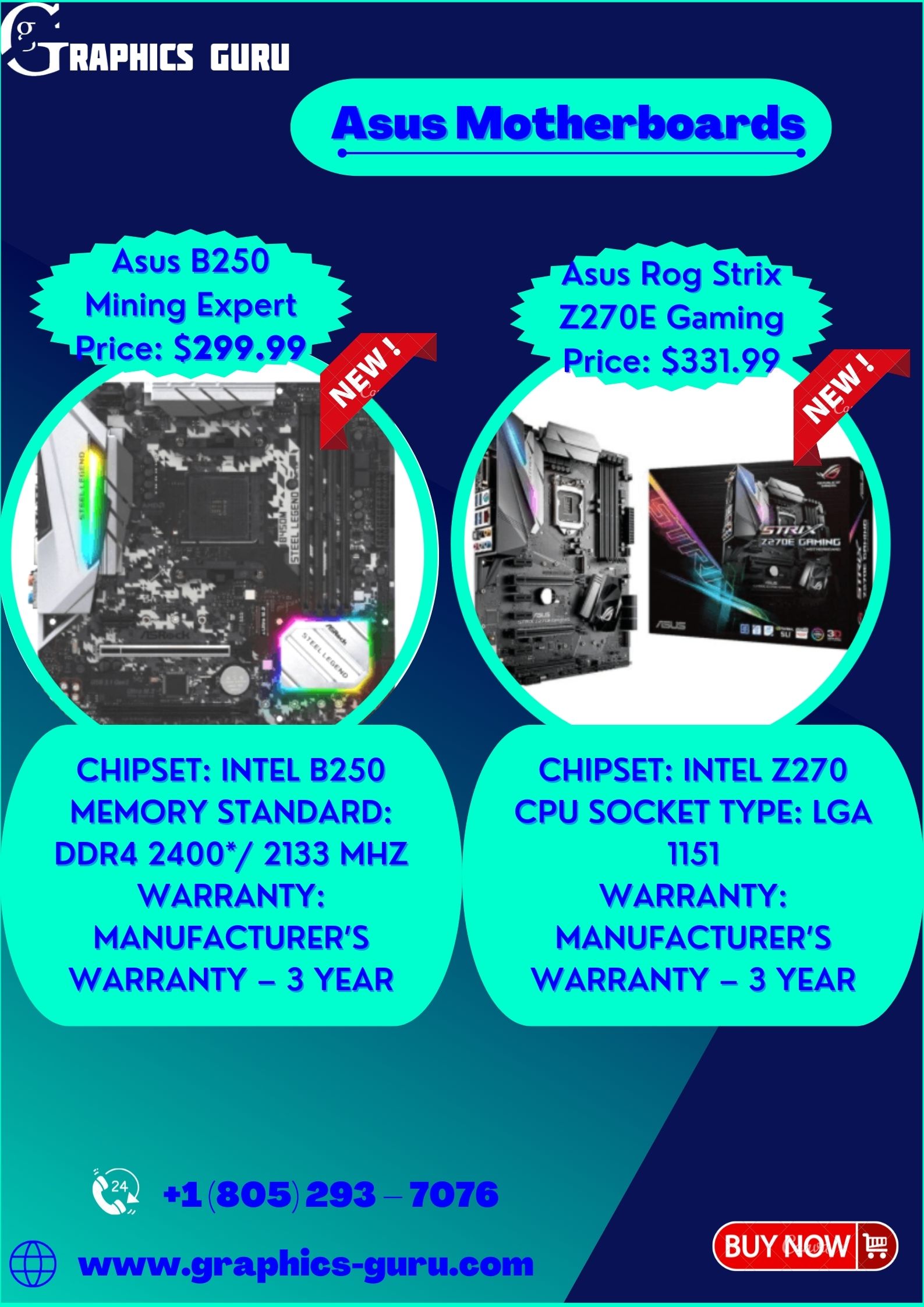 Buy #1 Asus Motherboards at best price from Graphics- Guru