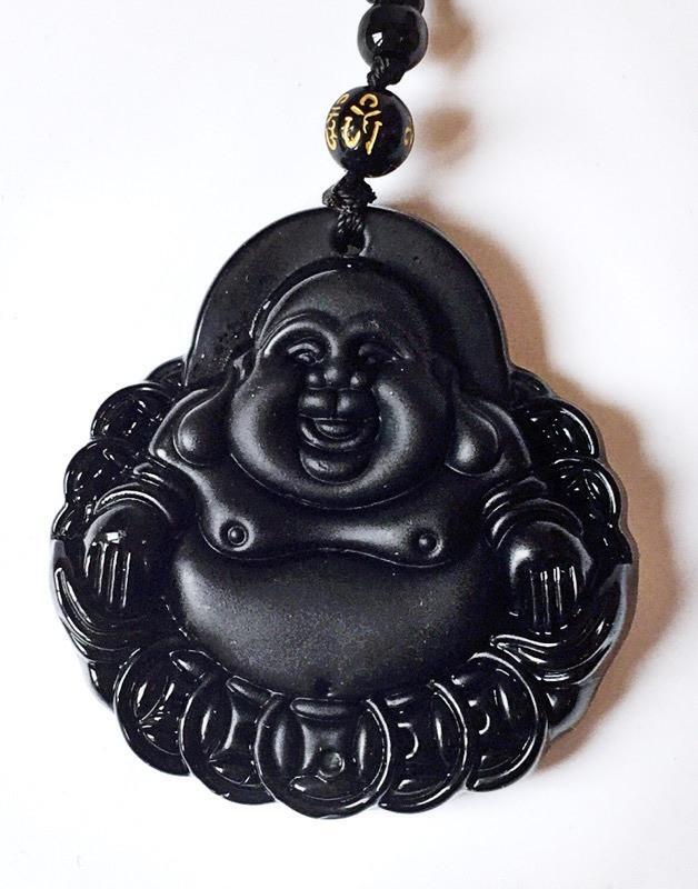 Solid and Quality Unique Black Obsidian Healing Buddha Pendant including beaded black Cord