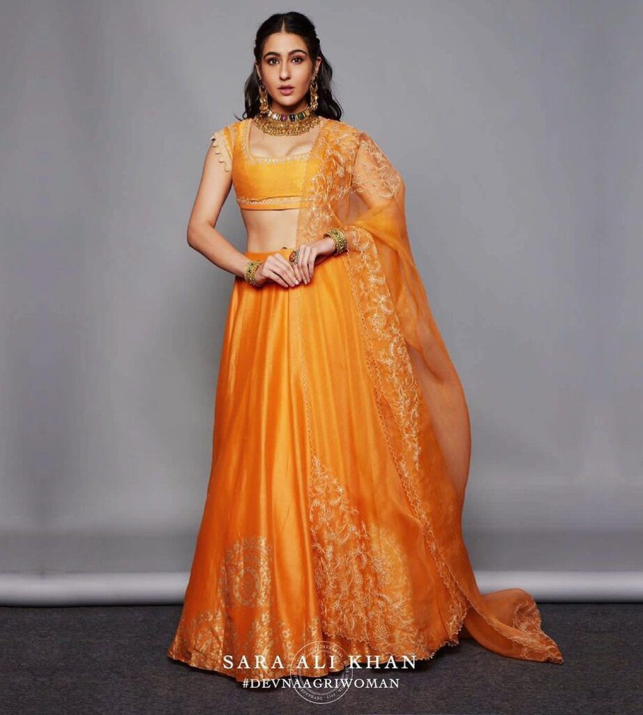 Sara Ali Khan’s gracious look in an orange set by Devnaagri for an ad shoot