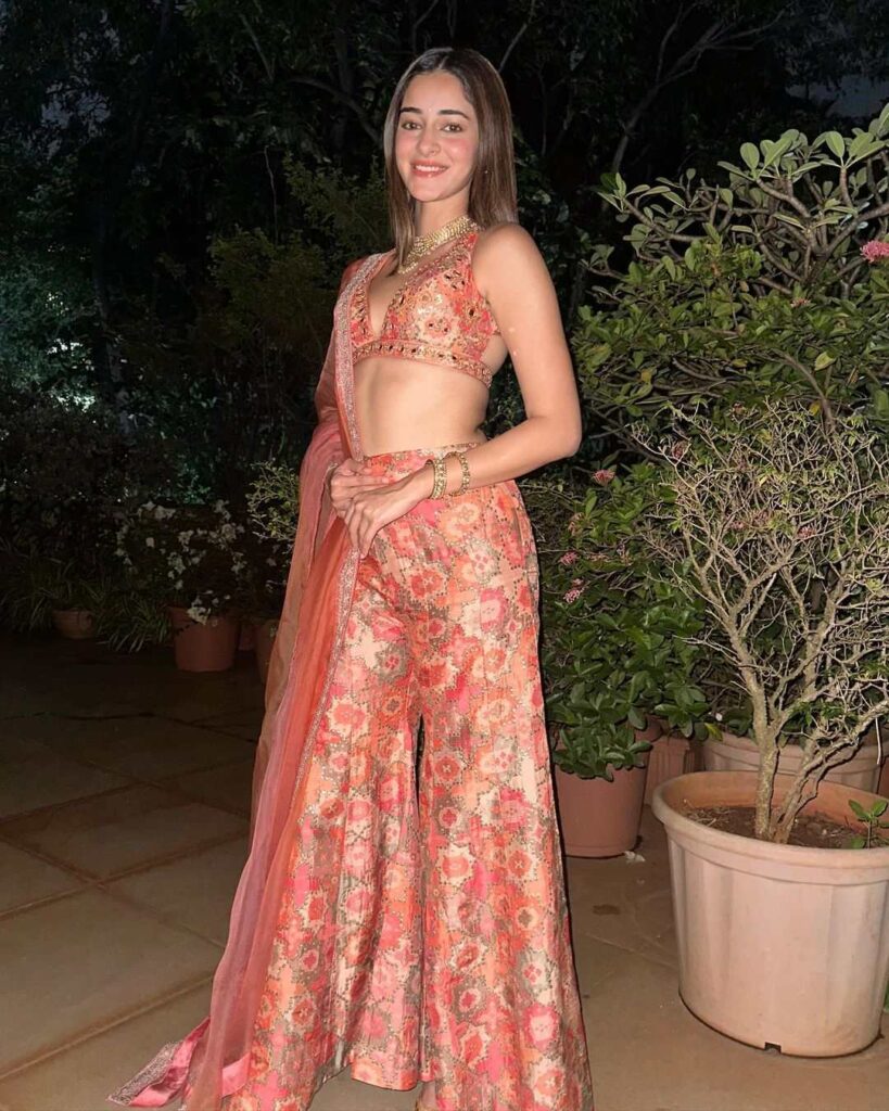 Ananya Pandey in a coral pant set by Gopi Vaid Designs for a party