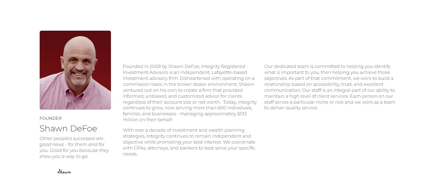 Shawn DeFoe Integrity - Registered Investment Advisor 