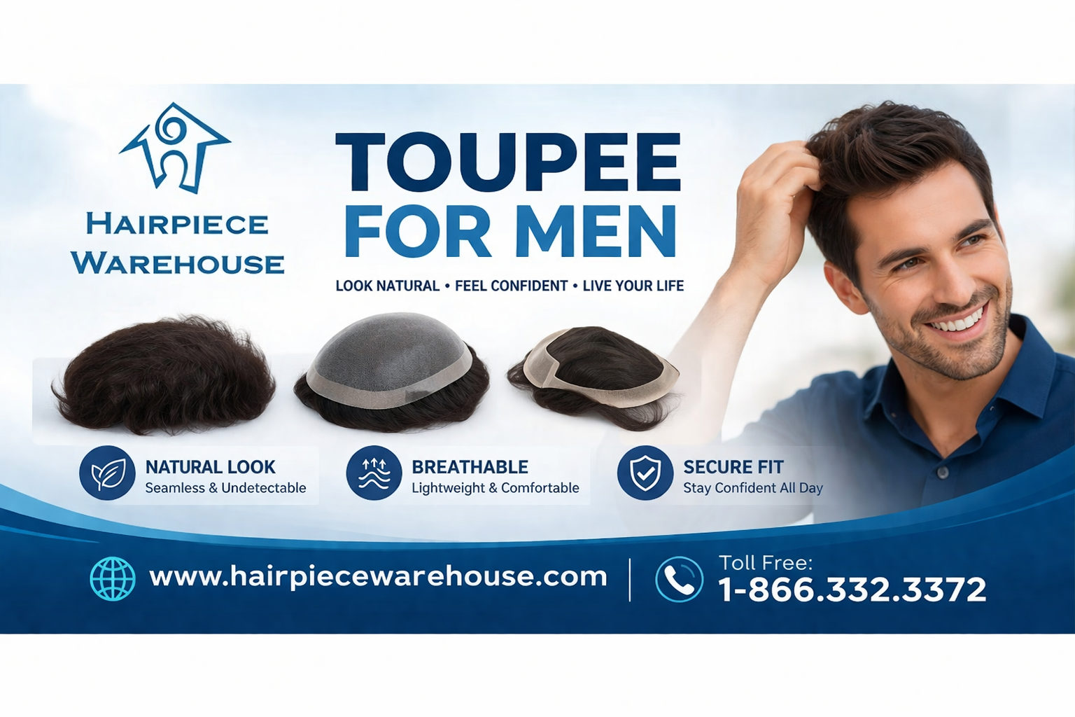 Toupee for Men— ideal volume and length in just a few minutes