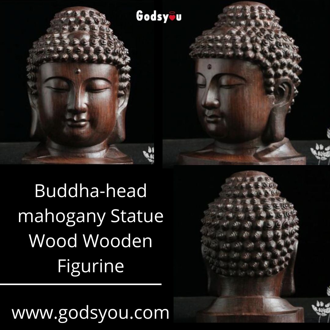 Buddha head mahogany statue