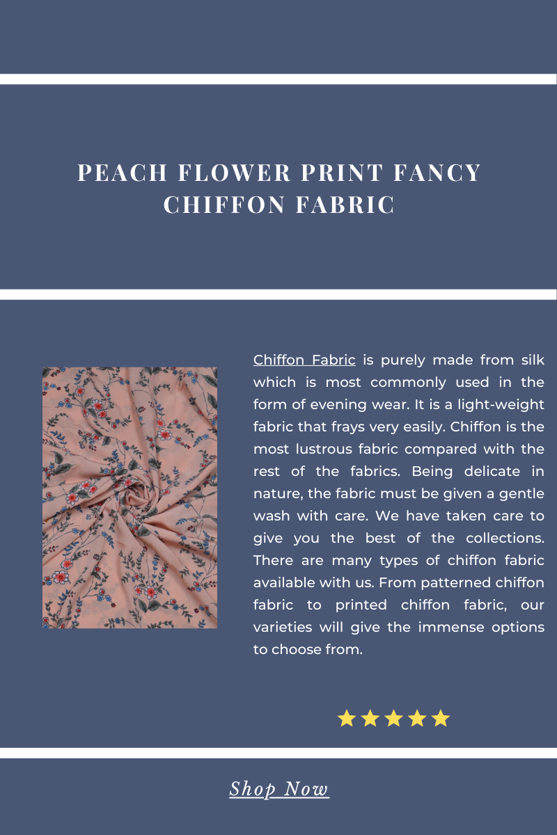 Peach Flower Print Fancy Chiffon Fabric