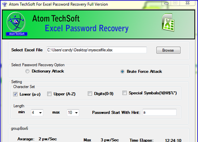Atom TechSoft Excel Password Recovery - Recover XLS to XLXS Password