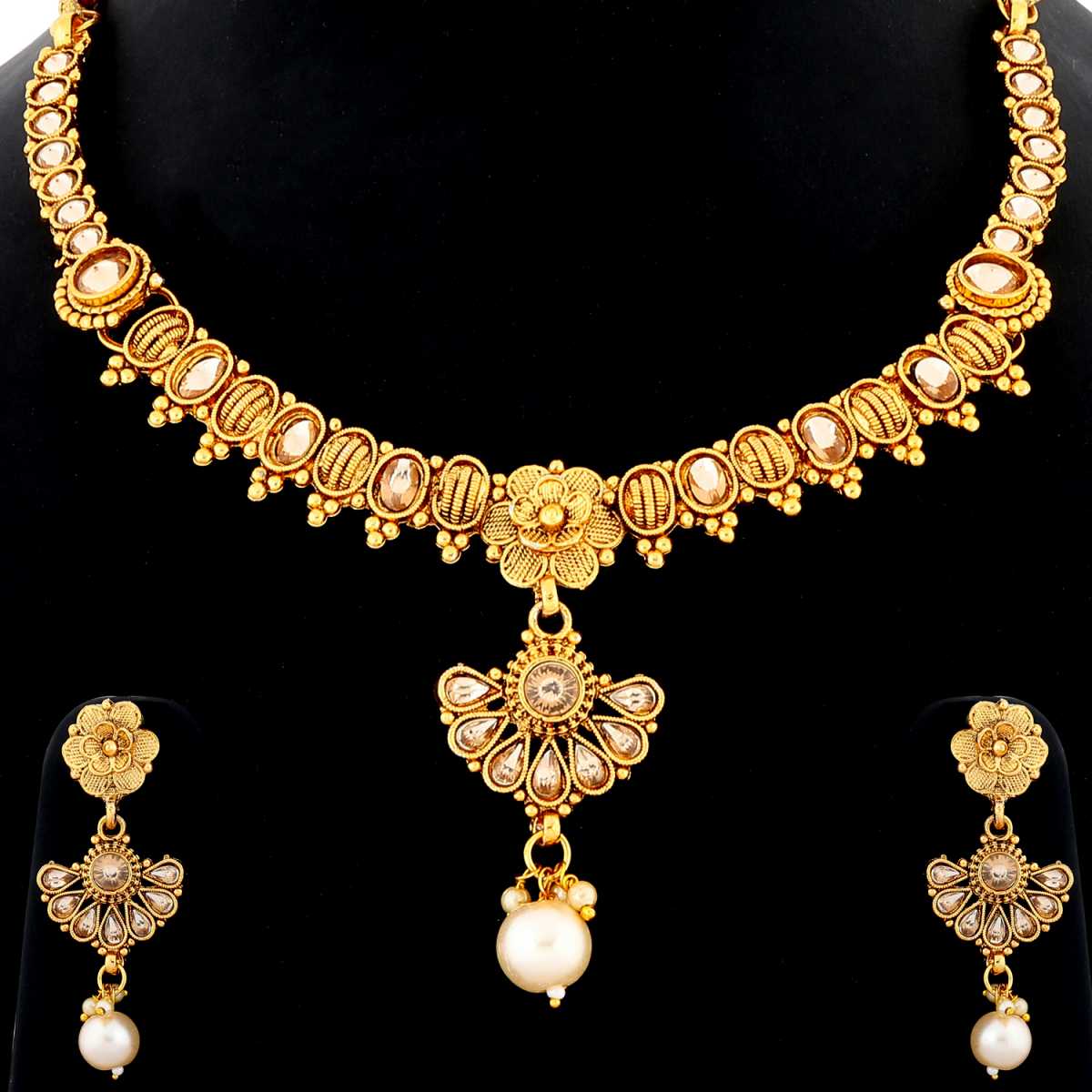 Gold Choker Necklace Set Online from SilverShine