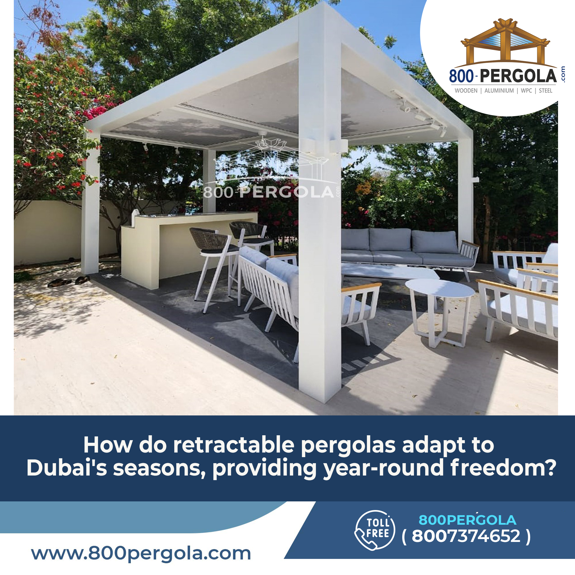 How do retractable pergolas adapt to Dubai's seasons, providing year-round freedom?