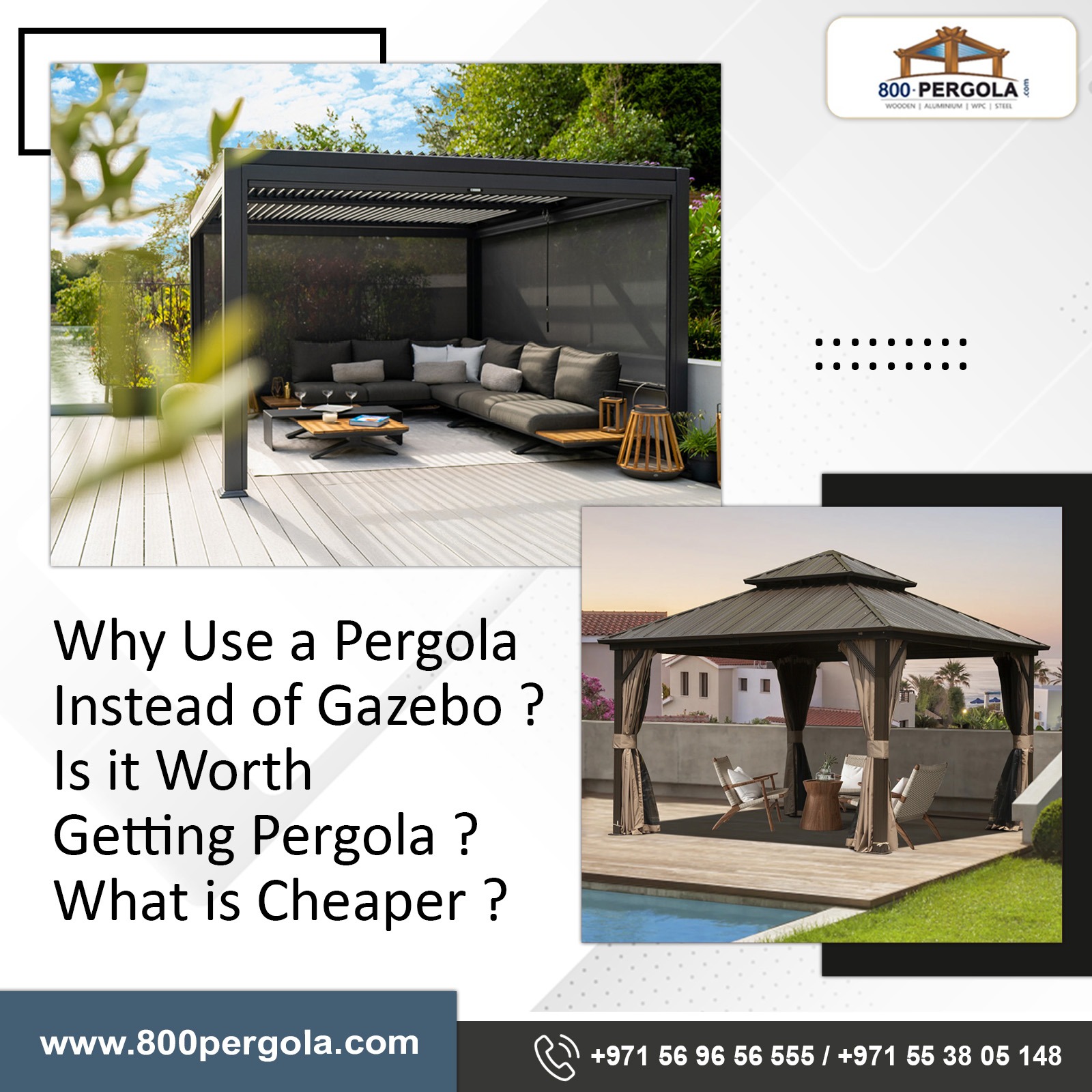 Why use a Pergola instead of Gazebo? Is it worth getting Pergola? What is Cheaper?