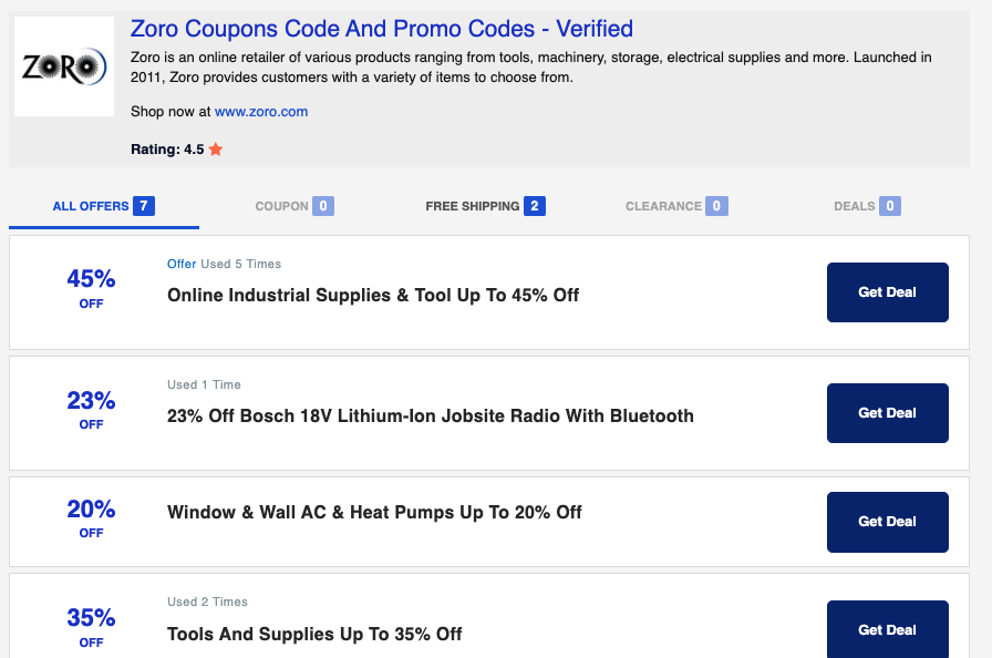 Zoro Promo Codes for Industrial Products