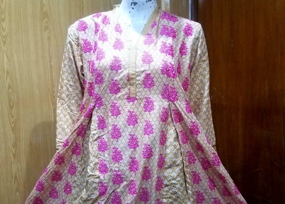 Red Embroidered Linen Kurtis For Women -1210