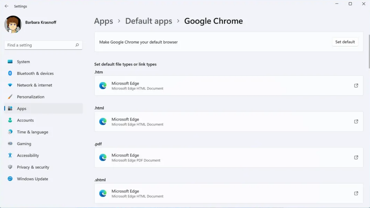 How to set Google Chrome as default browser in Windows 11