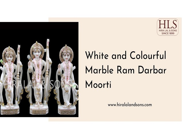 White and Colourful Marble Ram Darbar Moorti 