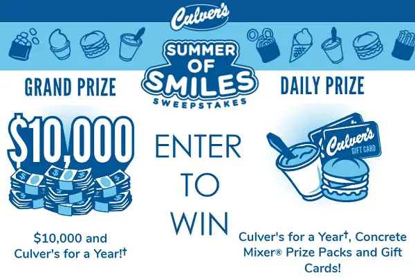 How are the prizes awarded culver's summer of smiles sweepstakes?