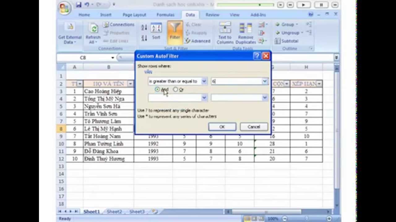 Sử dụng bộ lọc trong Excel như thế nào?