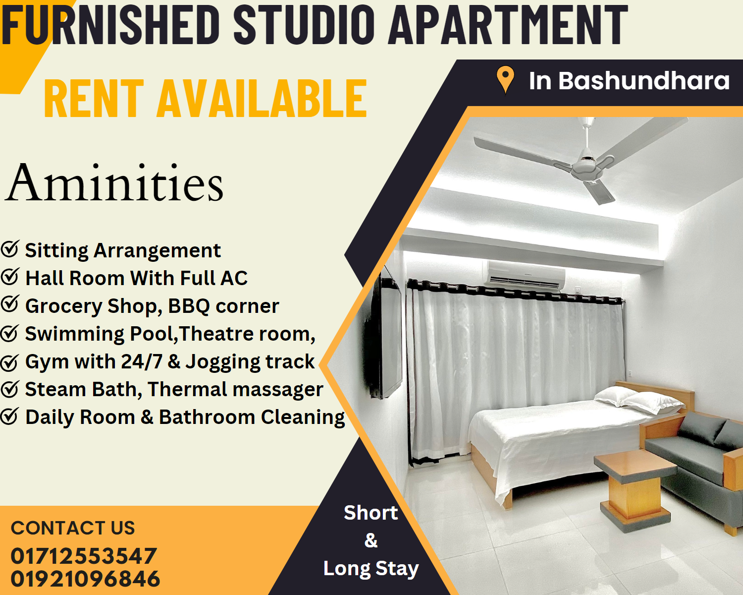 Rent A Fully Furnished Studio Apartment In Bashundhara R/A