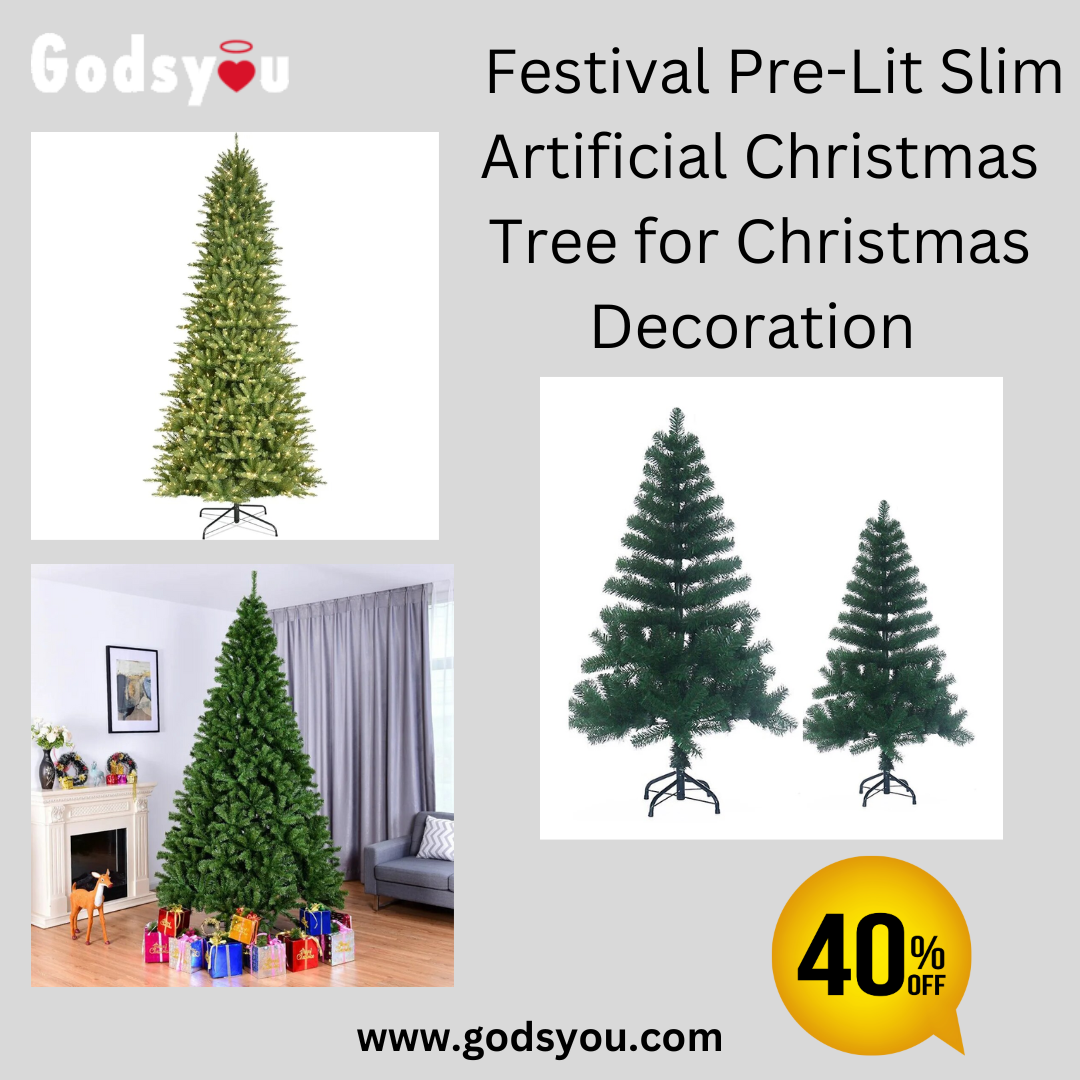 Festival Pre-Lit Slim Artificial Christmas Tree for Christmas Decoration 