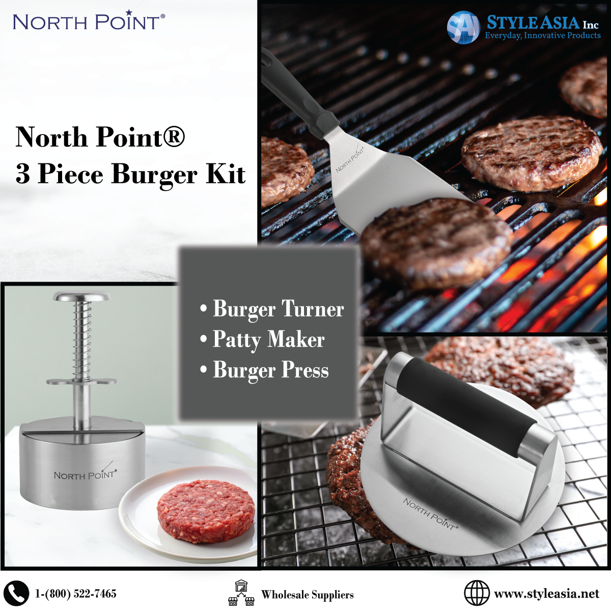 Take your grilling skills to the next level with the North Point® 3 Piece Burger Set.