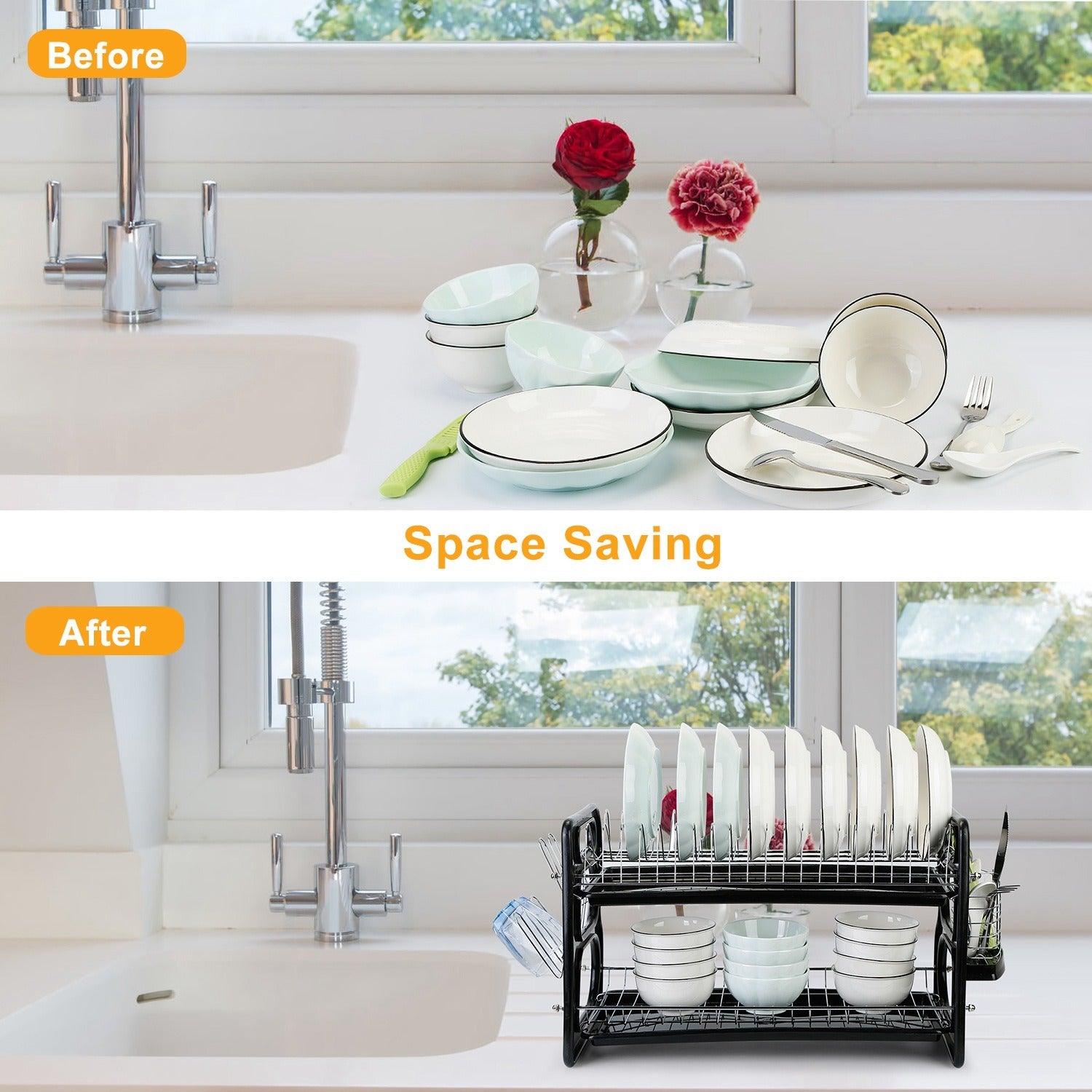 2 Level Dish Drying Rack Drainboard Set