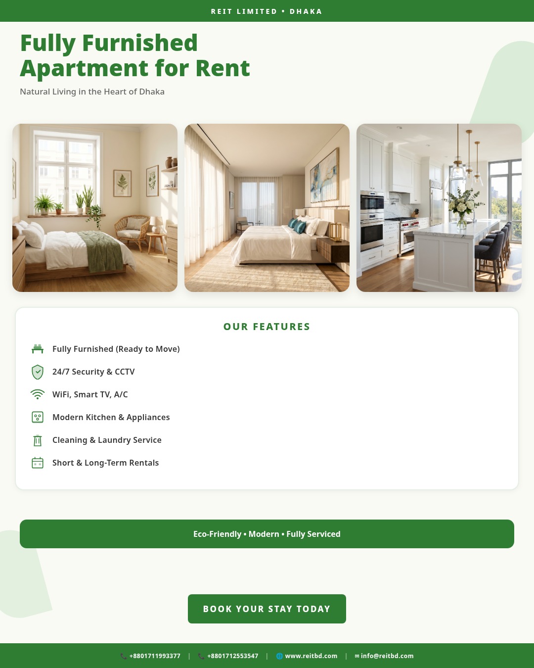 Modern Luxio Studio 2-Bed Furnished Apartment Rent in Baridhara, Dhaka
