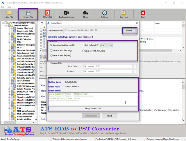 Free Methods to convert Exchange EDB to PST file with ATS EDB Recovery Software