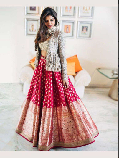 Buy Pink-Grey Satin sequence Jacket Lehenga Online from EthnicPlus for ₹2,149.00