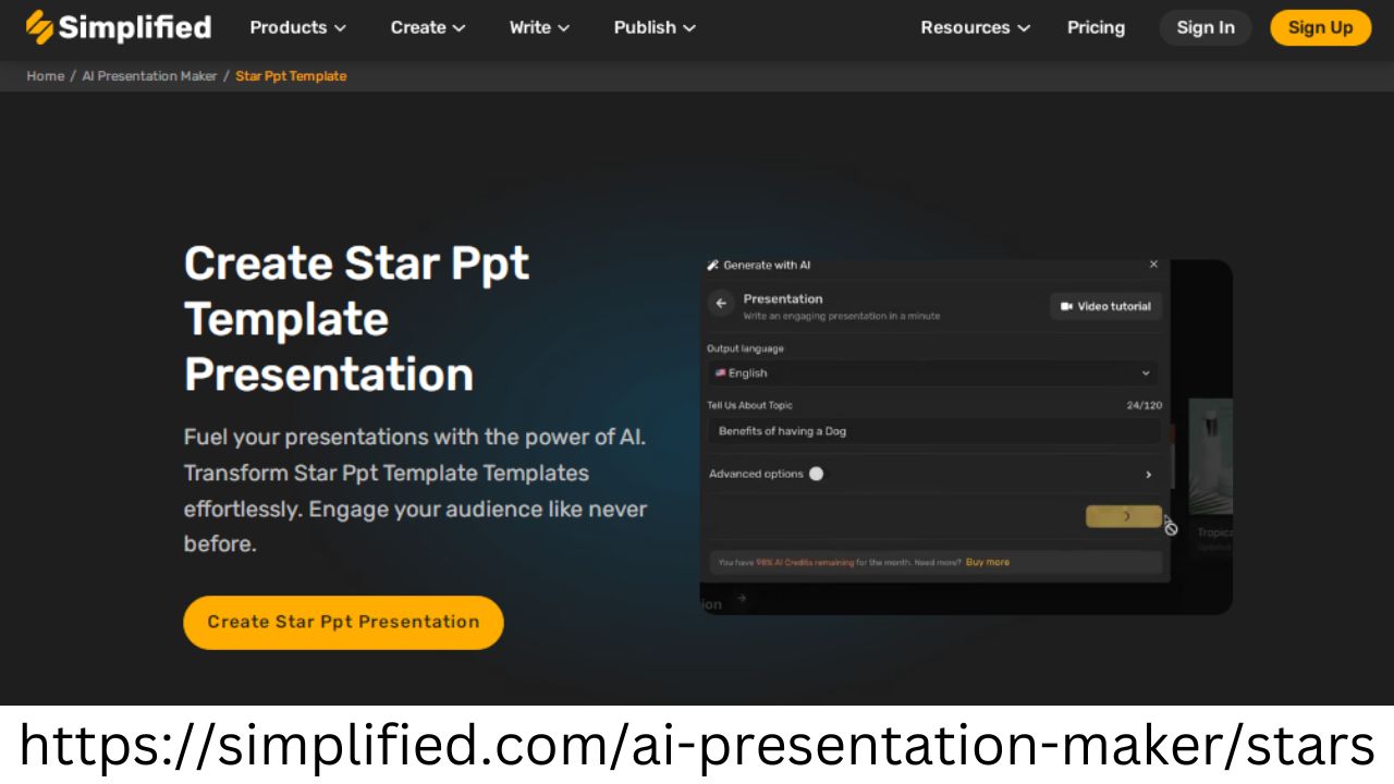 Free Online Template Creation for a Star PPT Template  Presentation - Simplified