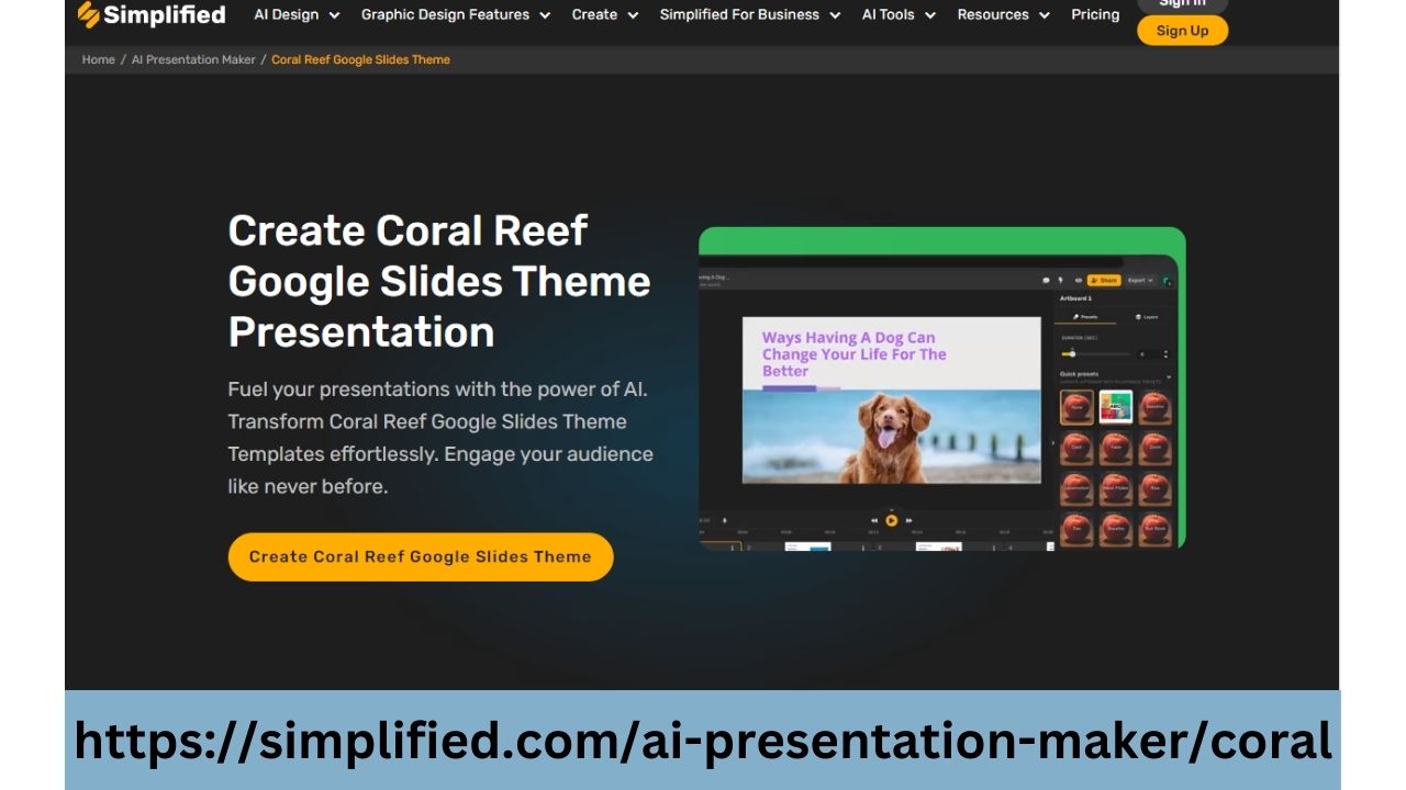 Coral Reef Google Slides Theme Presentation: Design and Share Online | simplified 